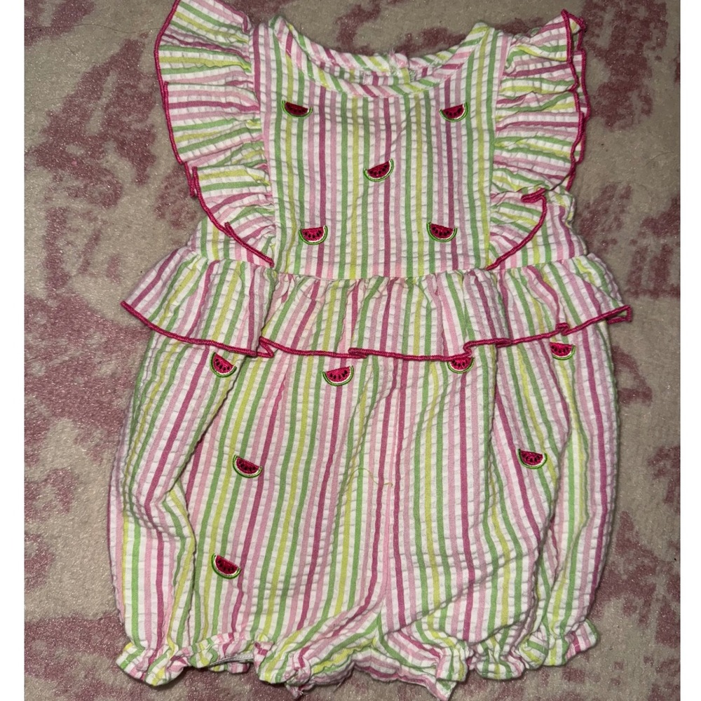 Good Lad Baby Girl Romper 6 Months Striped Watermelon Ruffle Seersucker